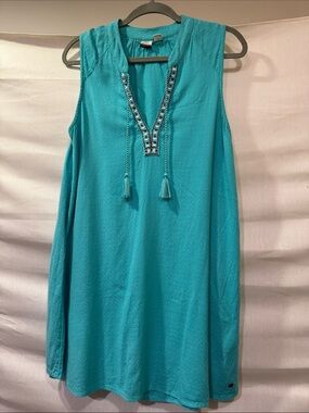 Roxy Turquoise Sleeveless Mini Dress with Embroidered V-Neck